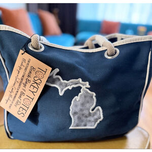 Toskey Tote Navy Michigan Map Tote Bag One Size